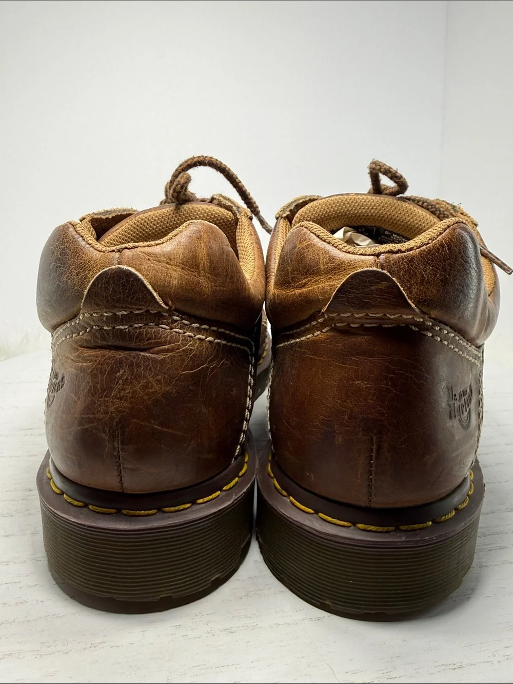 Dr. Martens Brown Leather Derby Shoes with Yellow Stitching Size 13M